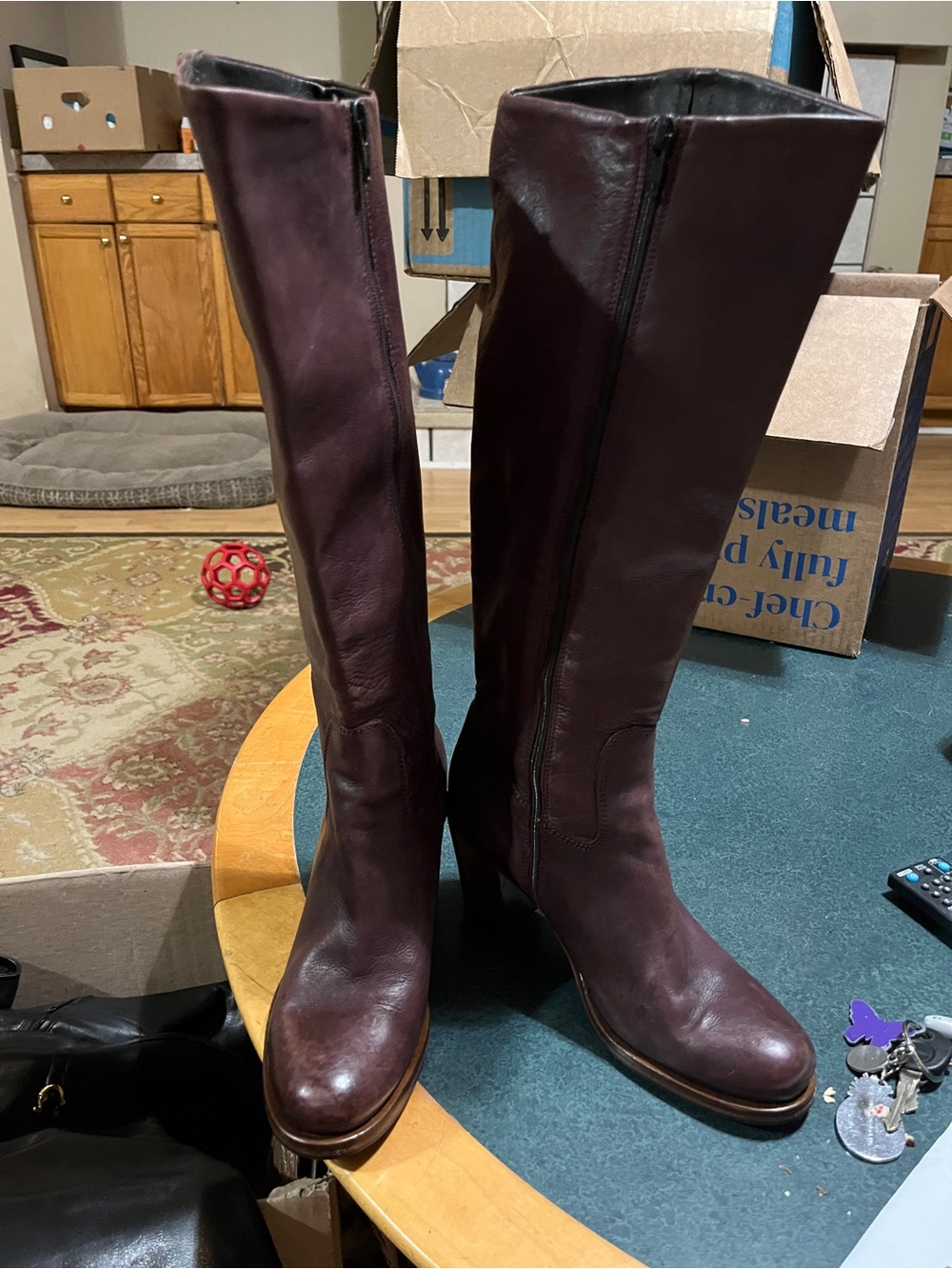 Vero Cuoio Women's Tall Leather Riding Boots - Burgundy 7.5 38